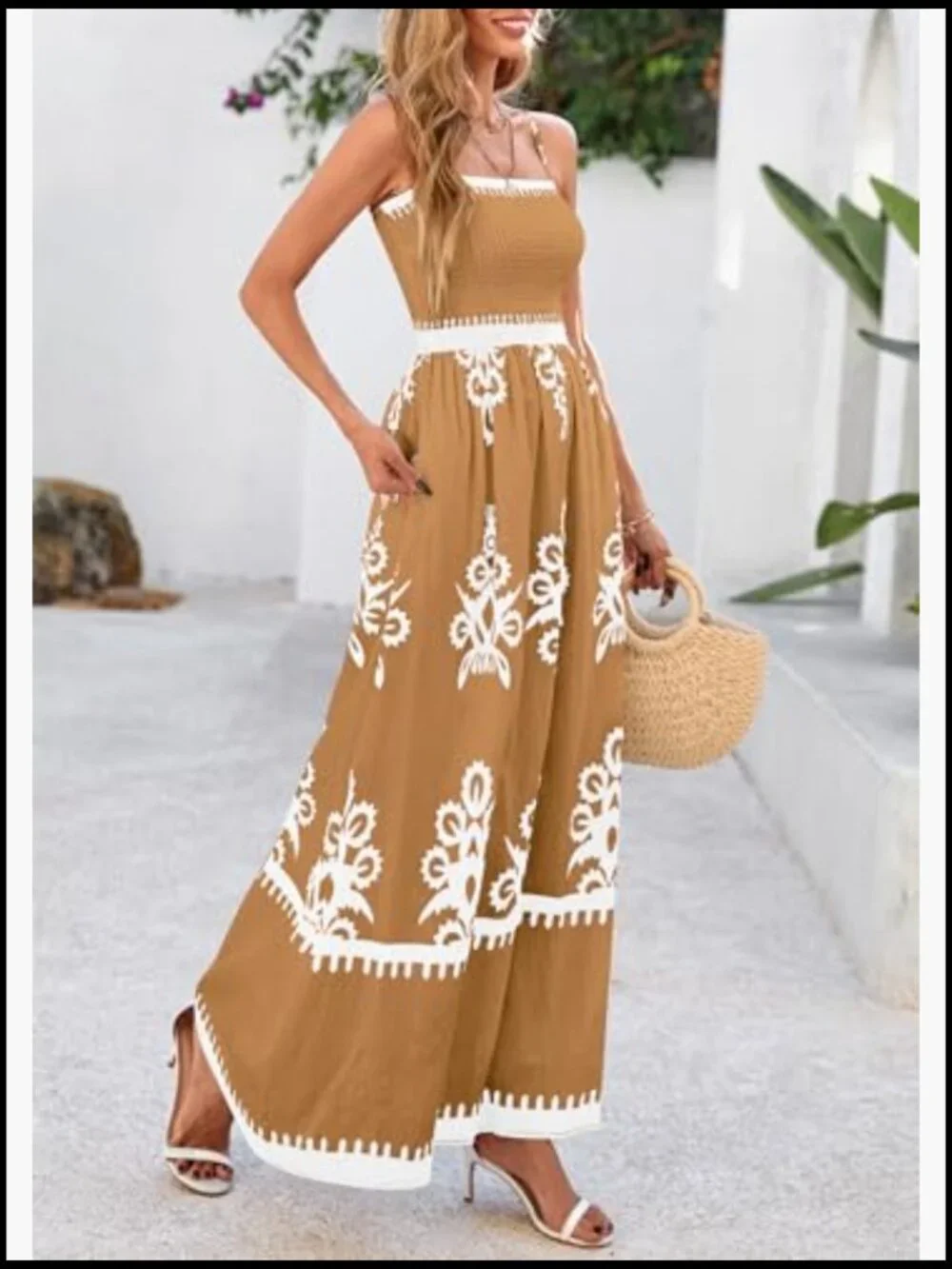 Spaghetti Strap Maxi Dress with Pockets, Smocked Bodice, Flowy A-Line - Picture 4 of 7